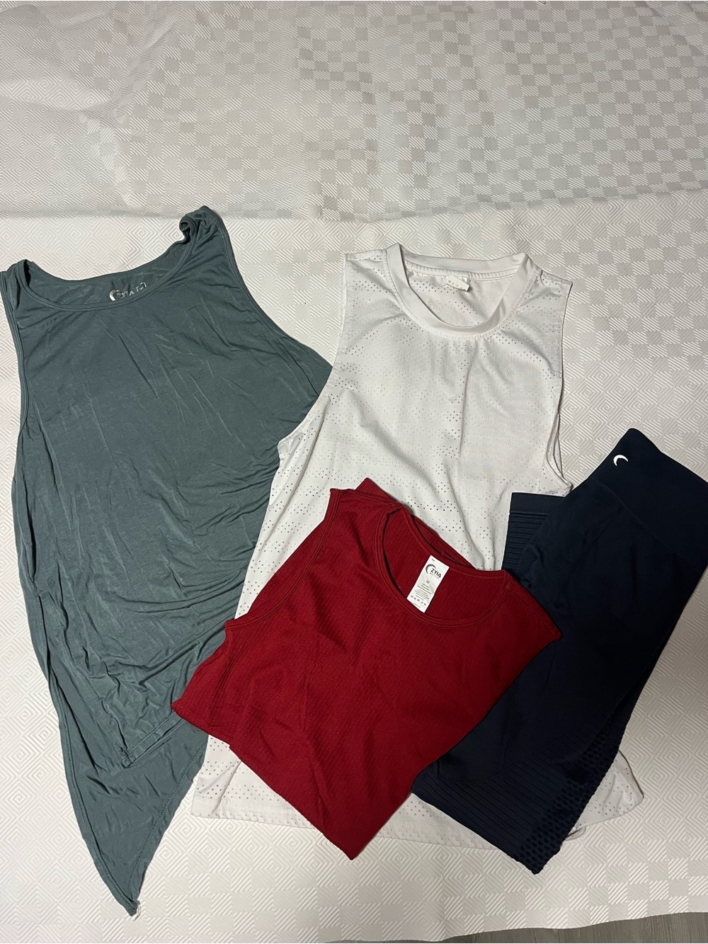 ZYIA Red Ribbed Tank Top with White and Teal Layering Options